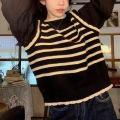 Early Autumn Long Sleeve Stitching Design Striped Sweater Inner Wearing Women's Clothing 2023 New French Style Sweater Top. 