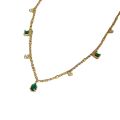 Ins Style Luxury Emerald Rhinestone Teardrop Necklace - Green Crystal Clavicle Chain for Women.