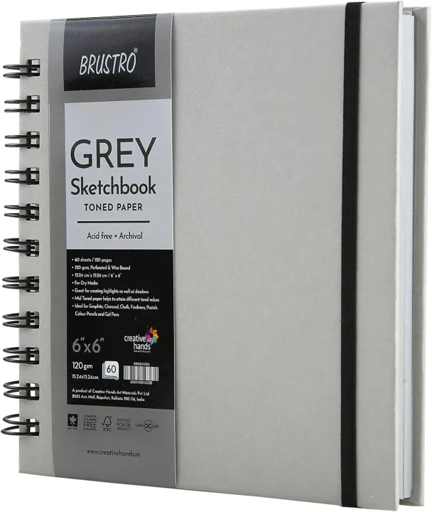 Brustro%20Toned%20Paper%20Grey%20Sketchbook%20Wiro%20Bound,%20Size%206"%20x%206"%20120GSM-%20120%20Pages%20-%20Image%202