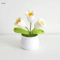 Hand Woven Flowers Fake Plants Knitted Flower Potted for Home Desk Desktop. 