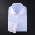Classic French men's long sleeved shirt with contrasting colla retro gentleman collar white collar boss shirt for men. 