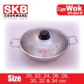 SKB SuS304 Food grade Stainless steel 3 Layer Wok With Glass Lid. 