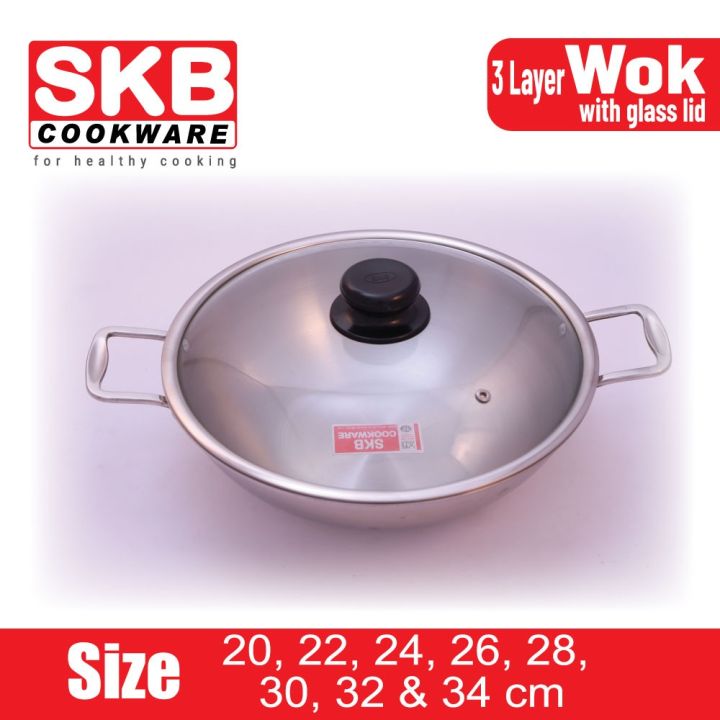 SKB%20SuS304%20Food%20grade%20Stainless%20steel%203%20Layer%20Wok%20With%20Glass%20Lid%20-%20Image%204