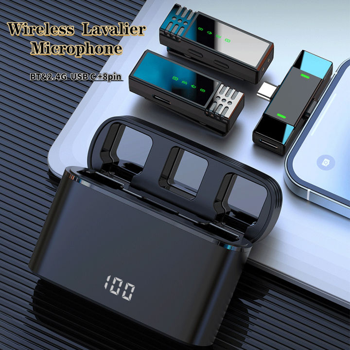 Wireless Lavalier Microphone Noise Canceling Lavalier Mic with Charging Case Tiny Microphone for iPhone Android Audio Recording