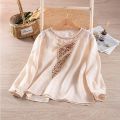 Ethnic Style Cotton and Linen Embroidery Shirt Women's Spring and Summer round Neck T T Shirt Loose All-Match Tea Clothes Retro Top for Women.