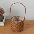 Wicker Rattan Flower Basket, Handwoven Basket with Handle and Insert, Wedding Flower Round. 