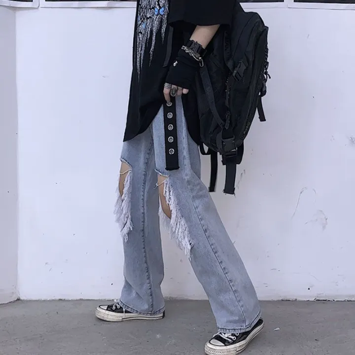 Summer%20New%20Korean-StyleinsWater%20Washed%20Hole%20Wide%20Leg%20Pants%20High%20Waist%20Slimming%20Jeans%20Women's%20Baggy%20Straight%20Trousers%20Tide%20-%20Image%207