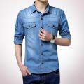 Sky Blue Denim Long Sleeve Casual Shirt for Men.