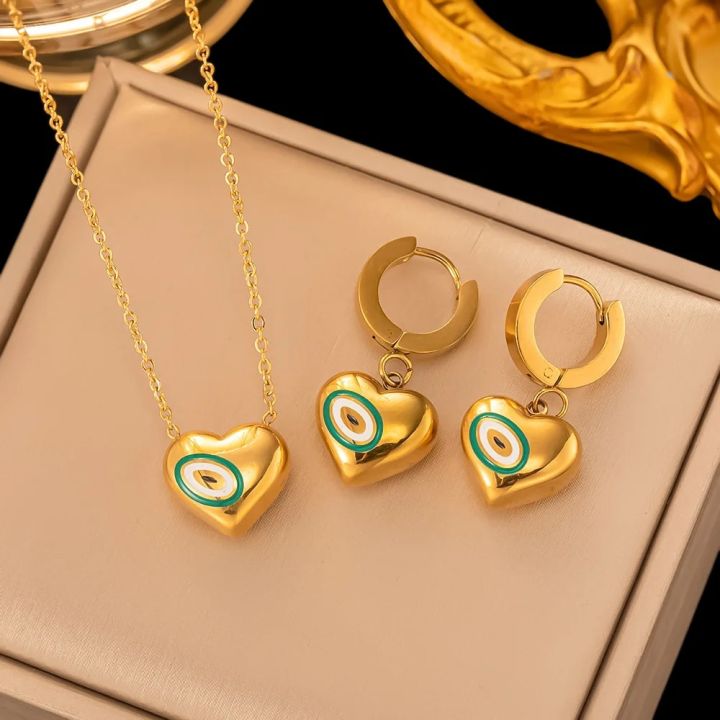 Stainless%20Steel%20Love%20Heart%20Pendant%20Necklace%20Earrings%20For%20Women%20Girl%20Waterproof%20Vintage%20Gold%20Color%20Jewelry%20Set%20Gift%20Party%20New%20-%20Image%204