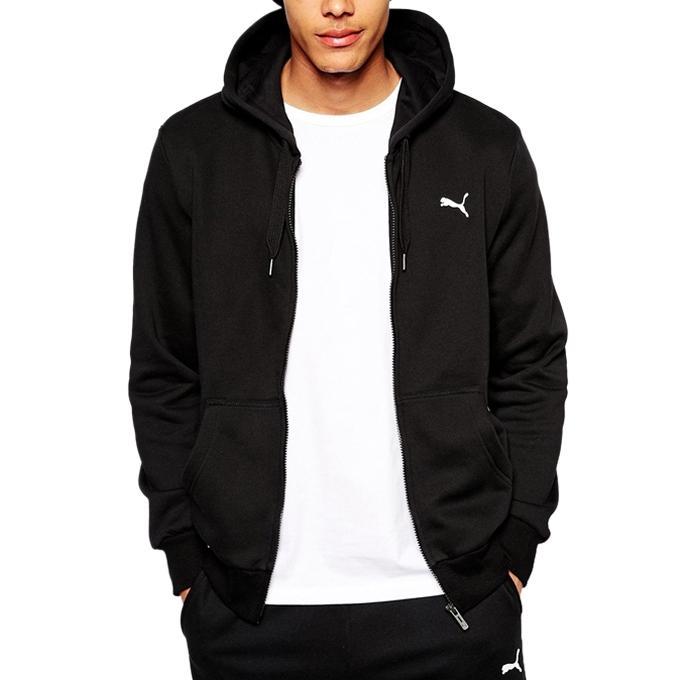 PUMA Black Zipper Cotton Hoodie For Men