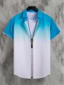2023 Cross-border Hawaiian Men's Short Sleeve Shirt Gradient Color Pocket Single Breasted Beach Casual Shirt. 