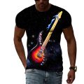 2023 Men's Guitar Graphic Fashion Taste T-Shirt Summer Casual Personality Creative O Neck Short Sleeve 3D Printing Fashion.