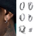 Men's Snake Earring Hoop Huggies, Never Fade Silver Color Stainless Steel Round Hoop Earring for Male Boys, brincos masculinos.