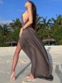 Laxsesu Backless Slip Long Dress Elegant Summer Holiday Style Beachwear Sleeveless Draped V-Neck Slip Maxi Dresses. 