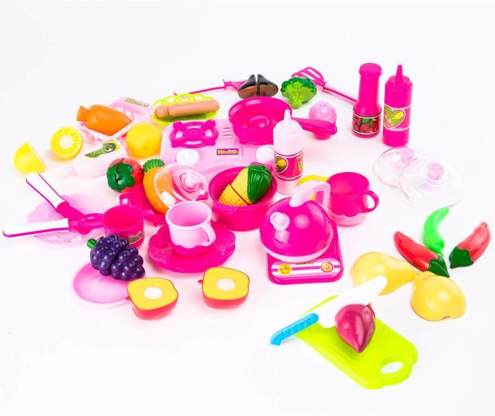 42 Piece Kitchen Cooking Set Girls Boys Fruit Vegetable Tea Playset Toy for Kids Early Age Development Educational Pretend Play Food Assortment Set
