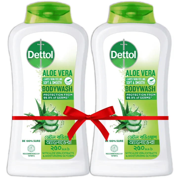 Dettol Aloe Vera Bodywash with Moisturizing Glycerin Leaves Skin Feeling Soft & Smooth (250ml X 2)