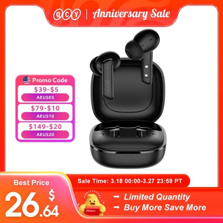 QCY HT05 ANC Wireless TWS Bluetooth 5.2 Earphones 40dB Active Noise Cancellation Headset in-Ear Mics Handfree Phone Earbuds