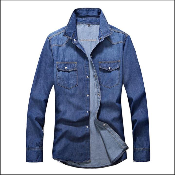2022 Spring Autumn High Quality Denim Shirt Men Casual Long Sleeve Fit Slim Personality Pocket Black Blue Jean Shirts