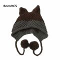 BomHCS Cute Fox Ears Beanie Winter Warm 100% Handmade Knit Hat. 