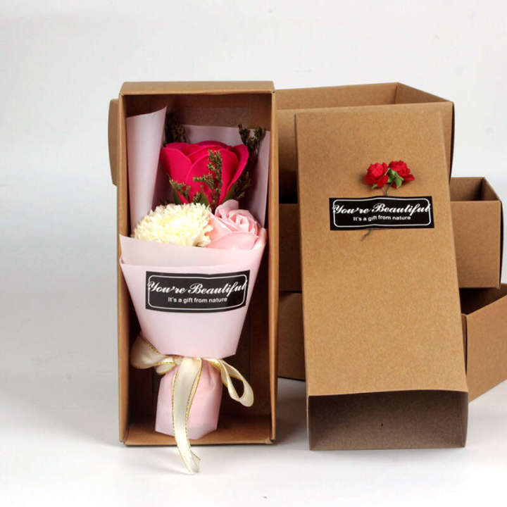 Women's and Mother's Day Gifts to Customers as Hand Companion Gifts, Three Simulated Roses, Carnation Soap Bouquet Gift Box