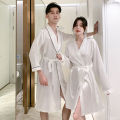 Couple Nightgown Women's Spring Autumn and Winter Ice Silk Bathrobe Middle Robe Men's Hotel Style Large Size Loose Home Wear. 