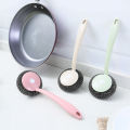Long Handle Dish Brush Household Kitchen Steel Wire Ball Cleaning Ball Steel Wire Brush Artifact Dishwashing Stainless Steel Bowl Brush with Handle. 