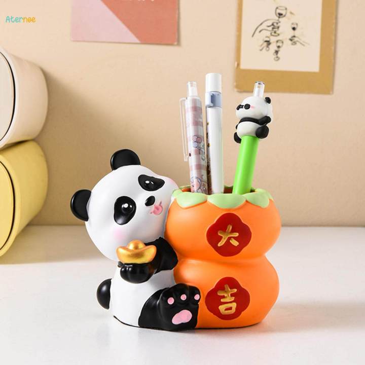 Panda Pen Holder Panda Statue Tabletop Ornament Home Decor Cartoon Organizer for Desk