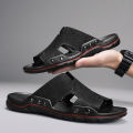 Men's Slippers Leather Summer Outside Sandals Lightweight Soft Sole Beach Slippers Casual Slide Mens Shoes Big Size 39-48. 