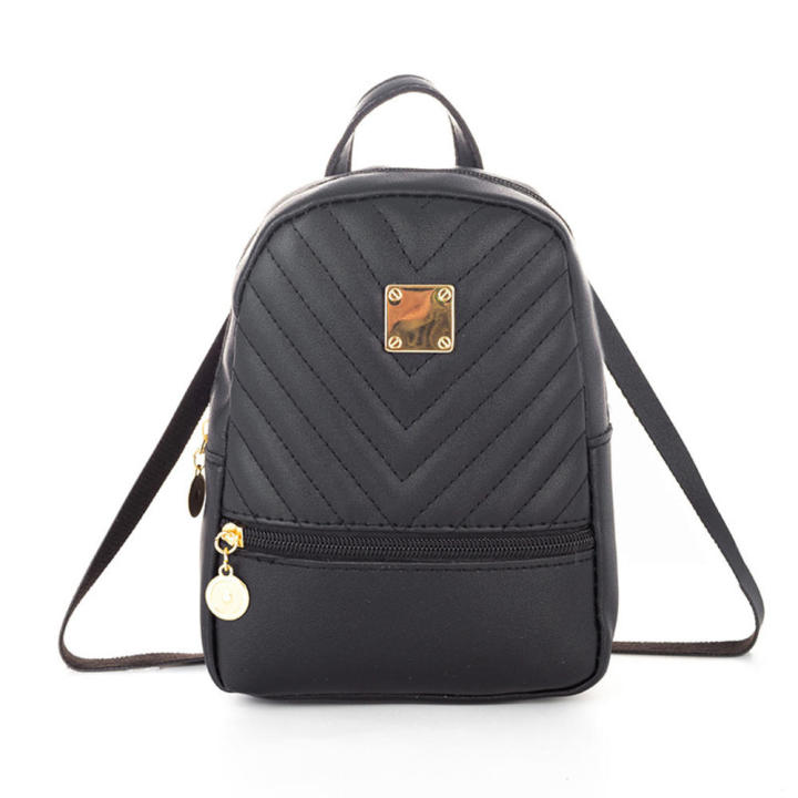 diagonal zipper mini backpack leather PEBBLE BLACK Front zipper pocket Leather Backpack Shoulder Bag Small