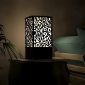 Wood Table Lamp with Warm Yellow Lighting | Minimalist Laser-Cut Wooden Design | Perfect for Bedroom, Living Room, Study & Home Decor by Ednfy (SL-111). 