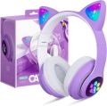 CAT STN-28 Over Ear Music Headset Glowing Ear Headphones Foldable Wireless BT5.0 Earphone with Mic AUX IN TF Card MP3 Player Colorful LED Lights for PC Laptop Computer Mobile Phone.
