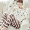 Spring Winter Warm Female Pyjamas Sets Thick Coral Velvet Long Sleeve Cartoon Sleepwear Thin Women Pajamas Set Girl.