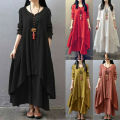 Summer Women Boho Vintage Kaftan Loose Gypsy Maxi Dress Two-piece Literary Irregular Large Swing Dress Robe.