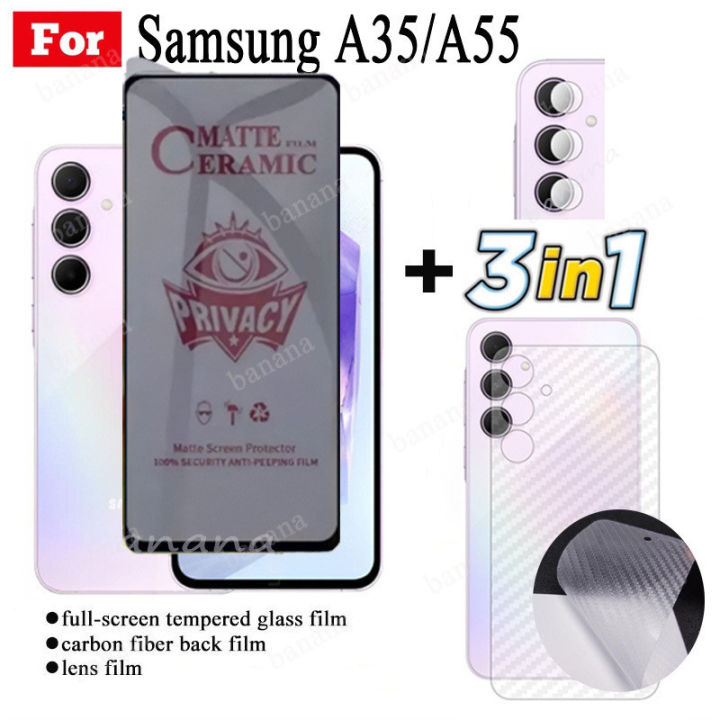 3 IN 1 Samsung A55 5G Anti-Spy Privacy Ceramic film Screen Protector For Samsung A35 A 55 A15 A05 A05S Camera Lens Glass Screen Protector and Back film