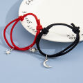 Fashion Handmade knitting Moon and Star Pendants Round Magnet Couple Bracelet Charm Women Men Gifts BT266.