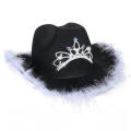 Pink West Cowgirl Hat for Women Girls Tiara Feather Felt Western Sequin Cowboy Cap Costume Party Dress Jazz Caps Cosplay Props.
