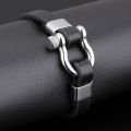 Hot Selling Cool Black Cowhide Leather Adjustable Basic Mens Cuff Bracelet.