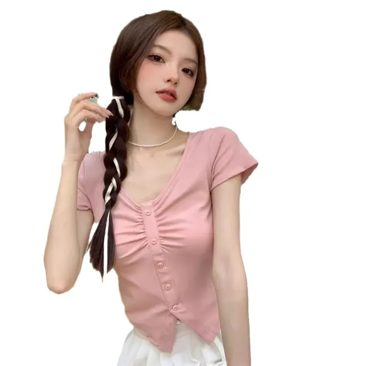 Summer%20Short%20Sleeve%20T%20Women's%20T-shirt%20Hot%20Girl%20Slim-Fit%20Design%20Sense%20Niche%20Top%20Pure%20Desire%20Style%20Sweet%20Slim%20Fit%20Slimming%20-%20Image%205