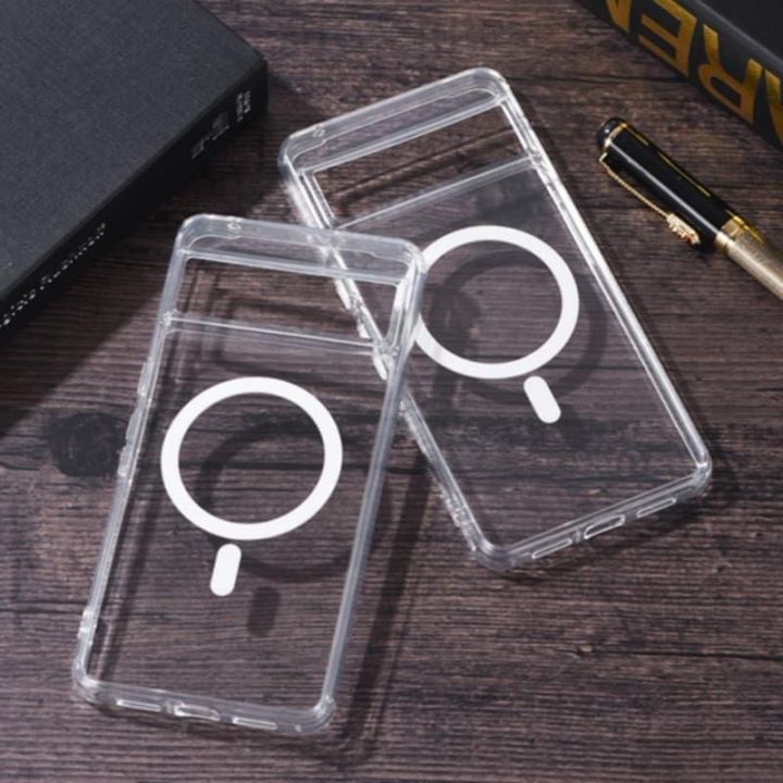 For Google Pixel MagSafe Compatible Shockproof Transparent Slim Fit Wireless Charging supported Frosted Border Phone Back Case Mobile Cover (Google Pixel 7 Pro Google Pixel 6 Pro Google Pixel 6A Google Pixel 6)-EFH