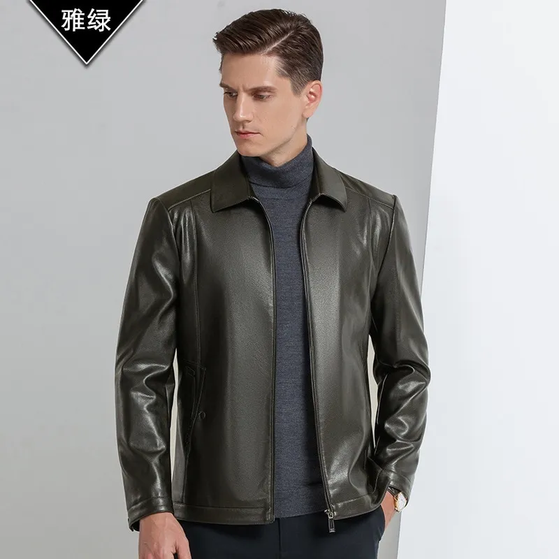 Spring New Men Lapel Leather Jacket Single Breasted Business Casual Coat  Autumn Winter Male Fashion Motorcycle Pocket Outerwear