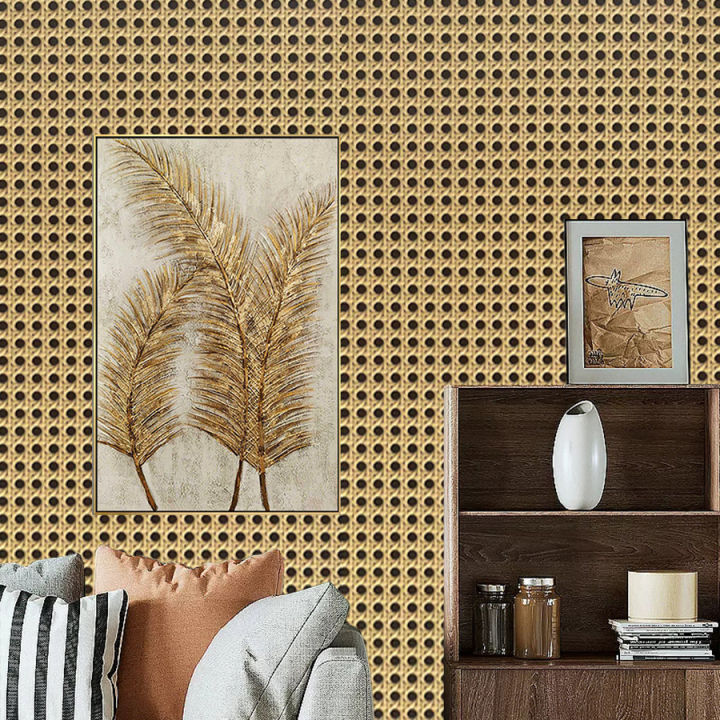 Rattan Pattern Honeycomb Lattice Self-adhesive Entrance Hall Waterproof Mildew-proof Wallpaper Chinese Style Homestay Decoration