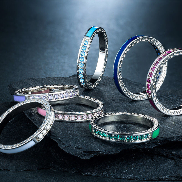 Multi-Color Imitation Diamond Set Zircon Double For Women Fashion Trend Finger Ring Female Party Engagement Jewelry