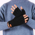 Winter Fingerless Gloves for Men Half Finger Elastic Mittens Knitting Wool Warm Leather Label Thick Elastic Driving Gloves. 