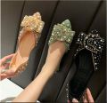 Single shoes female 2023 new women's shoes summer Korean version of the pointed shallow mouth hollow flat shoes women's bow soy beans. 