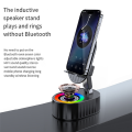 3-In-1 Phone Holder Inductive Bluetooth Speaker Holder 360°Rotating Folding Lifting Charging Treasure Holder Black. 
