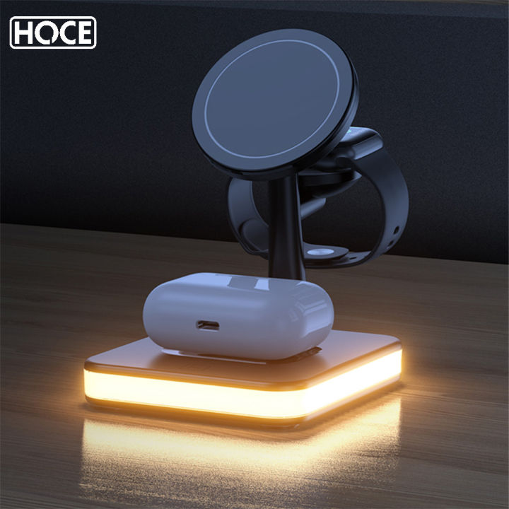 HOCE%2015W%204%20in%201%20Magnetic%20Wireless%20Chager%20For%20Magsafe%20iPhone%2012%2013%2014%2015%20Pro%20iWatch%20Airpods%20Pro%202%20Magnetic%20Fast%20Charging%20Station%20Dock%20Stand%20LED%20Touch%20Light%20Charger%20Stand%20on%20Desk%20-%20Image%202