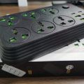 Pc Surge Protector Power Strip Black Universal Plug Multitap Extension Cord Power Multi Tap Power Button Electrical Power Strip.