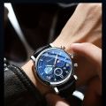 Sun Moon Star Multifunctional Men's Watch Casual Calendar Chronograph Men's PU Leather Quartz Watch, Ideal choice for Gifts. 