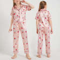 Girls' summer sleepwear thin design children's baby strawberry color Ding ice silk cool and cute home clothes two piece set. 