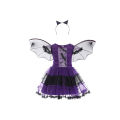 Kids Girls Purple Bat Vampire Princess Dress Fancy Cosplay Costume Witch Clothes with Wing Halloween Role Play Clothing. 